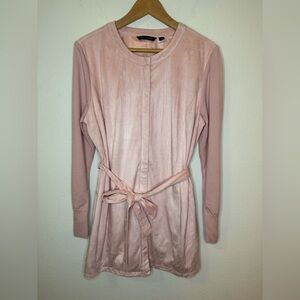NEW H by Halston Light Pink Long Sleeve Sweater Jacket with Tie Suede Feel